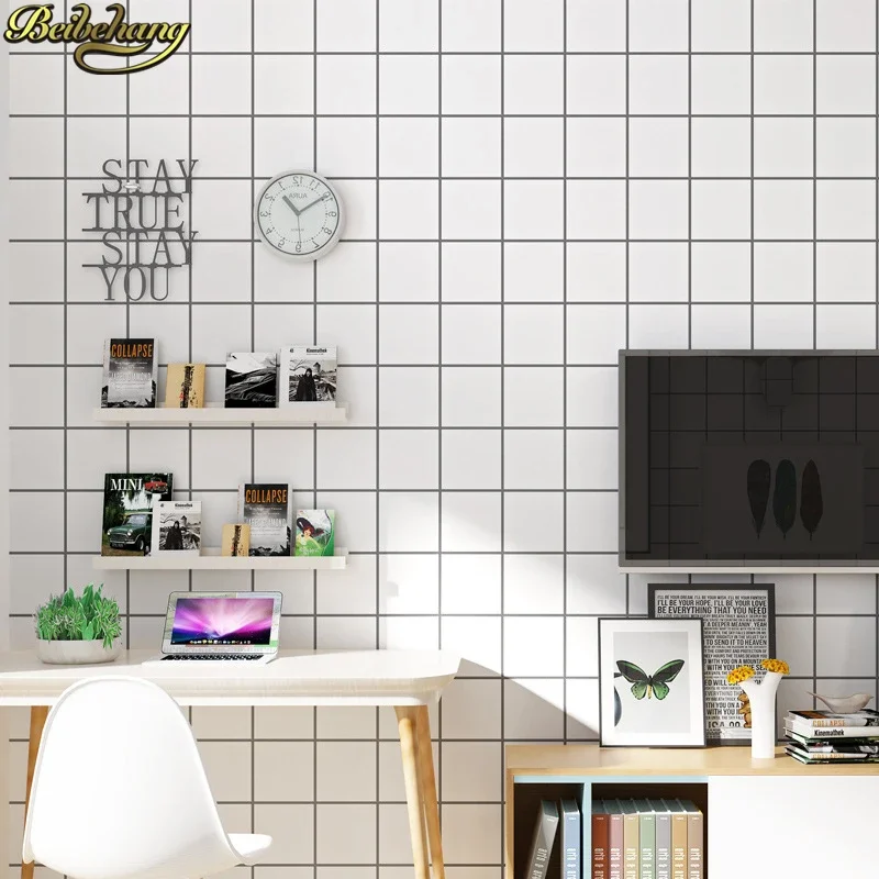 Nordic simplicity Black white lattice squares Wall Panel Mural Non-woven lattice wall paper papel de parede 3d Wallpaper roll
