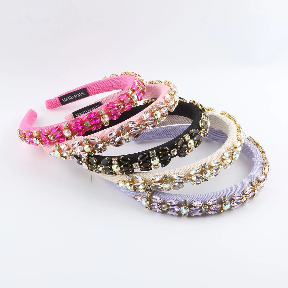 Personalized Exquisite PROM Hair Band Light Luxury Fluorescent Color Beads Headband  Tiara Accessories Simple Narrow Headband 64