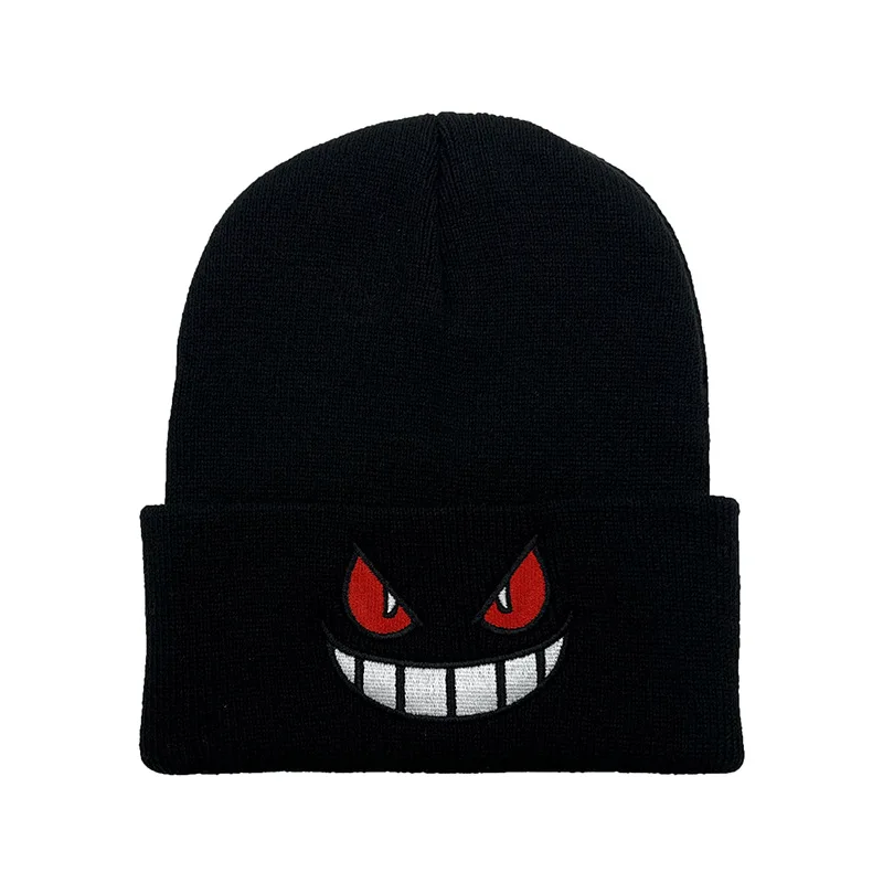 

New Anime Cartoon Big Mouth Red Eyes Embroidery Knitted Hat Men Warm Hat Autumn Winter Boy Pullover Cap Wool Hat Children Gift