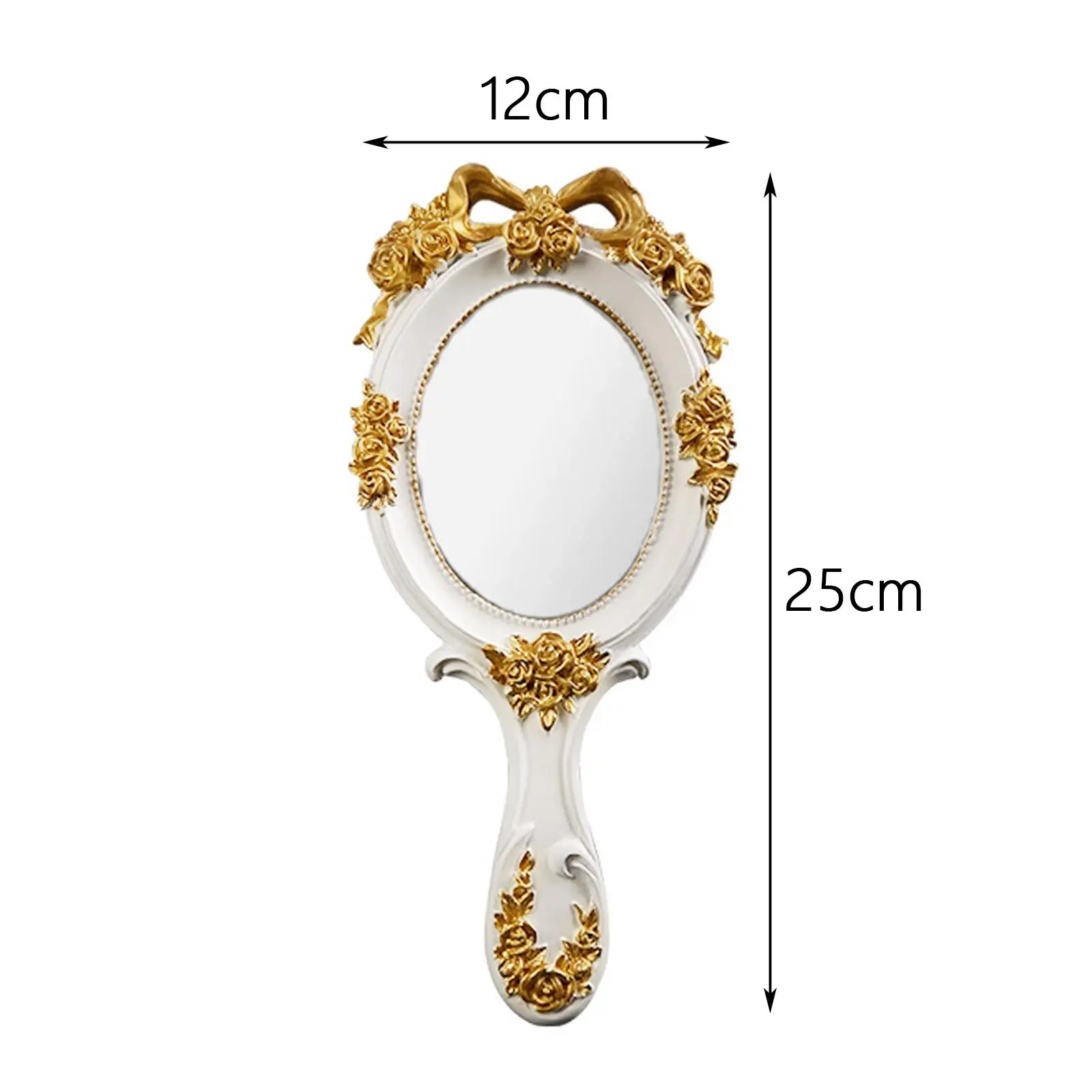 Hand Mirror with Handle Nordic Compact Embossed Flower Mirror Princess Cosmetic