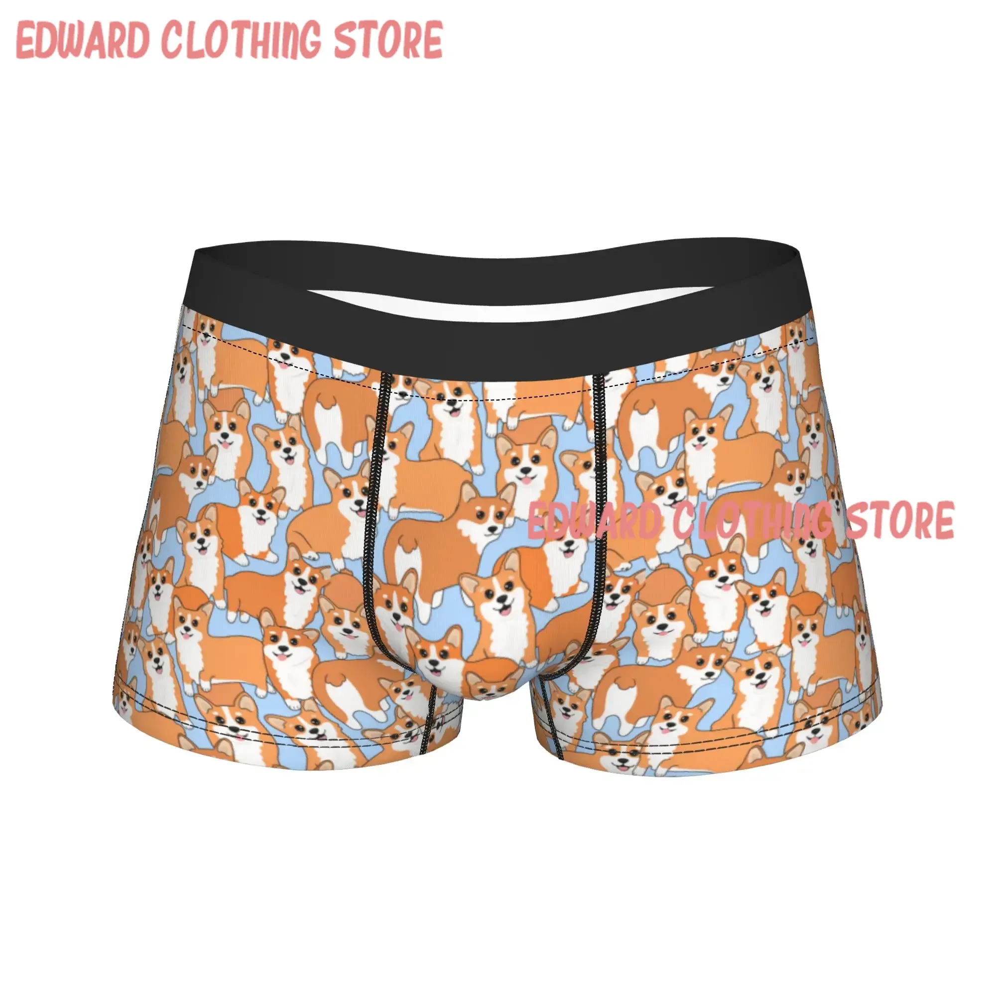 Corgi Animal Cute Puppies Cartoon Underwear  Sexy Soft Panties Printing Shorts Briefs for Males Pouch Large Size Trunk