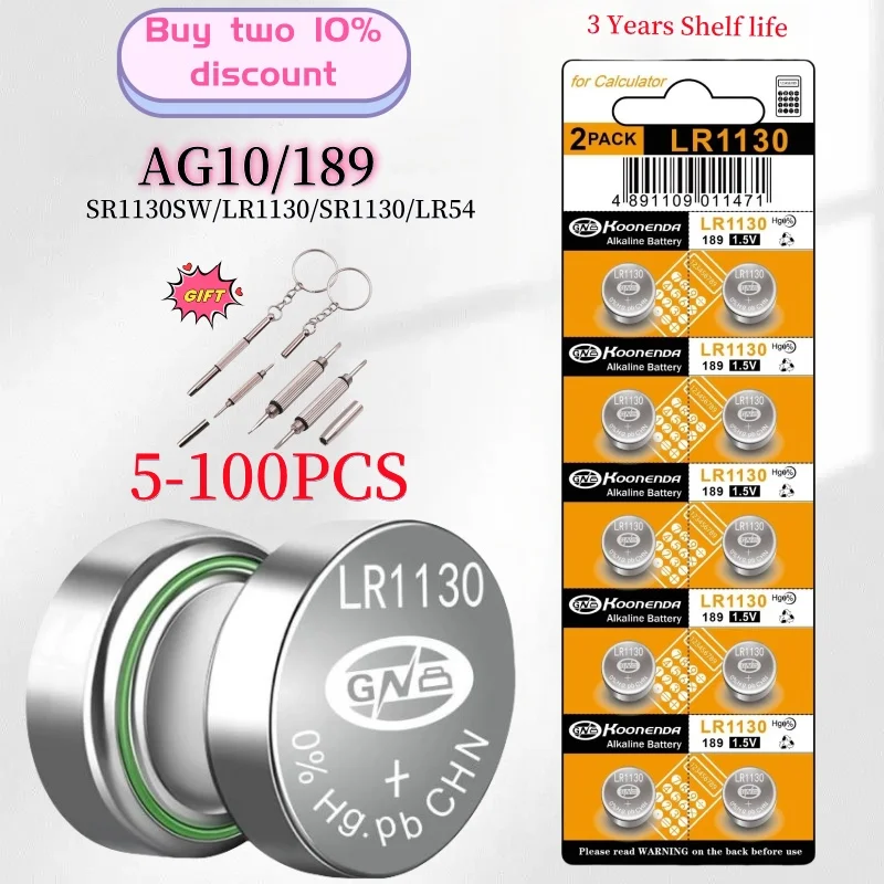 2-100PCS AG10 389A LR1130 1.5v Button Cell Coin Battery LR54 L1131 SR1130 Watches,computer motherboards,calculators,Toys,PDAs