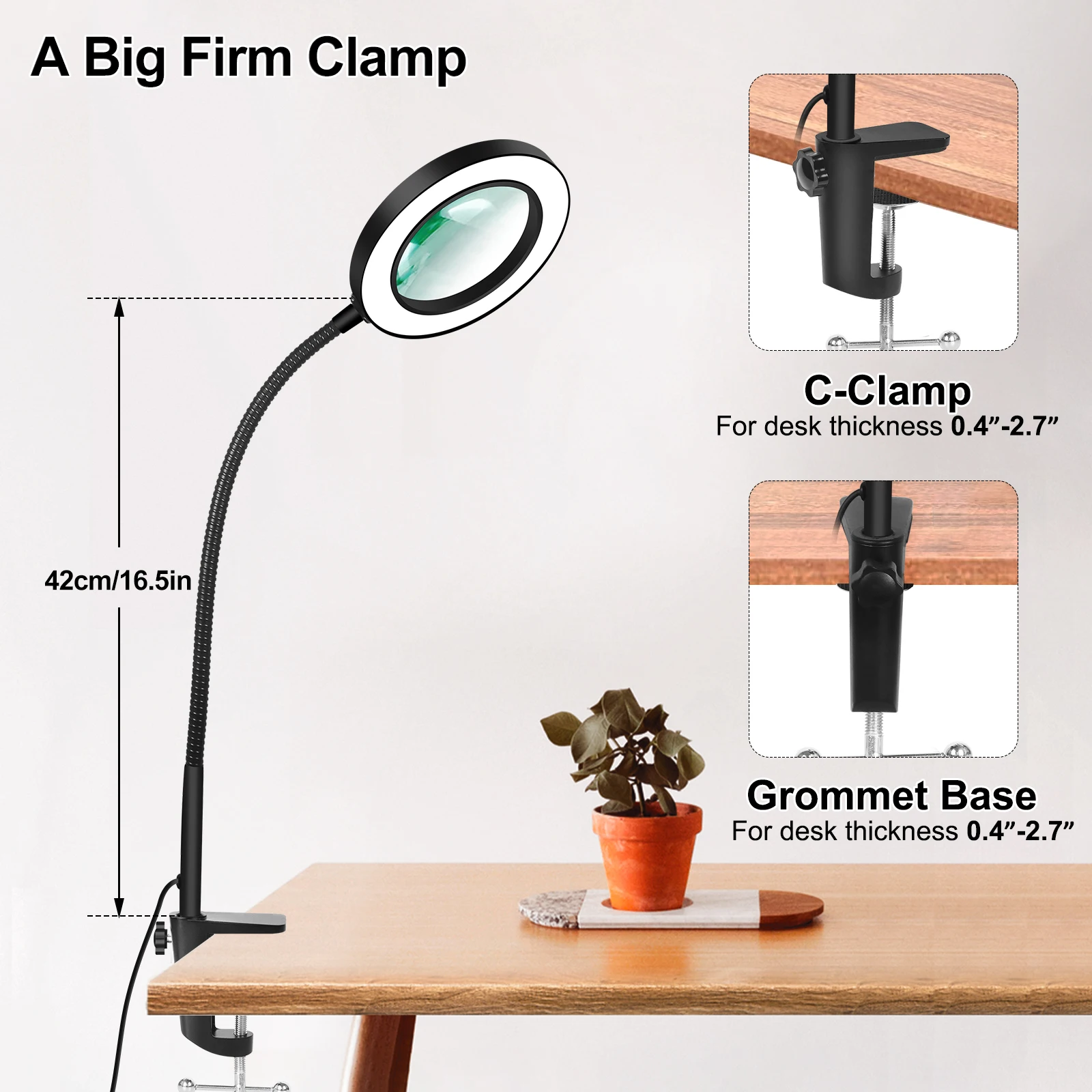 Clip-on Table Clamp USB 5X Magnifier 3 Color Modes Lamp Desk Lamp Flexible Gooseneck Magnifying Glass Light for Soldering Work