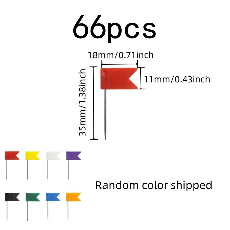 66 pcs Flag Push Pins Random Color Flag Design, designed for Office Bulletin Board, Lightweight Easy Push