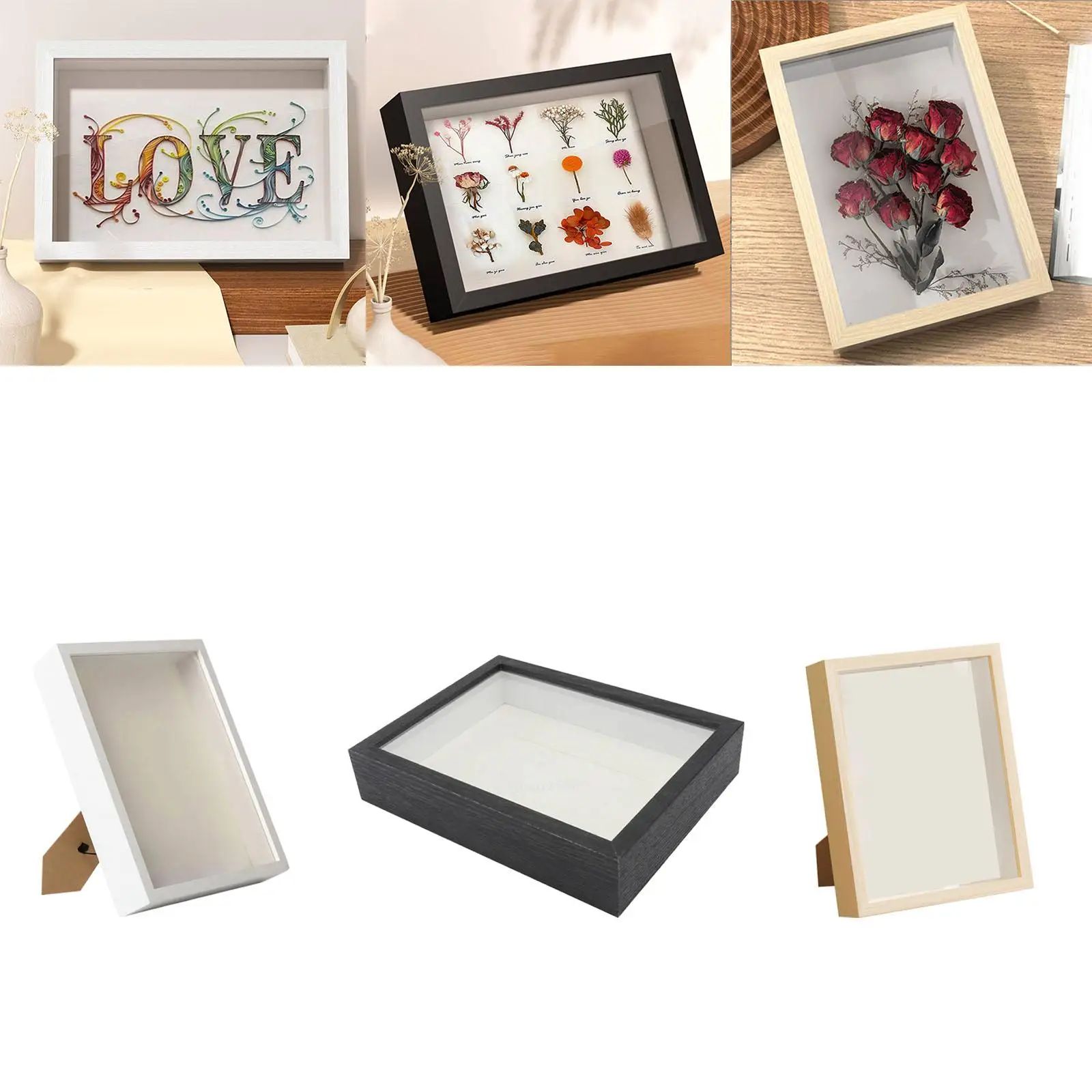 Dried Flower Display Frame DIY Shadow Box Frame, 3cm Inside Depth Tickets Awards Wood Display Case Picture Frame