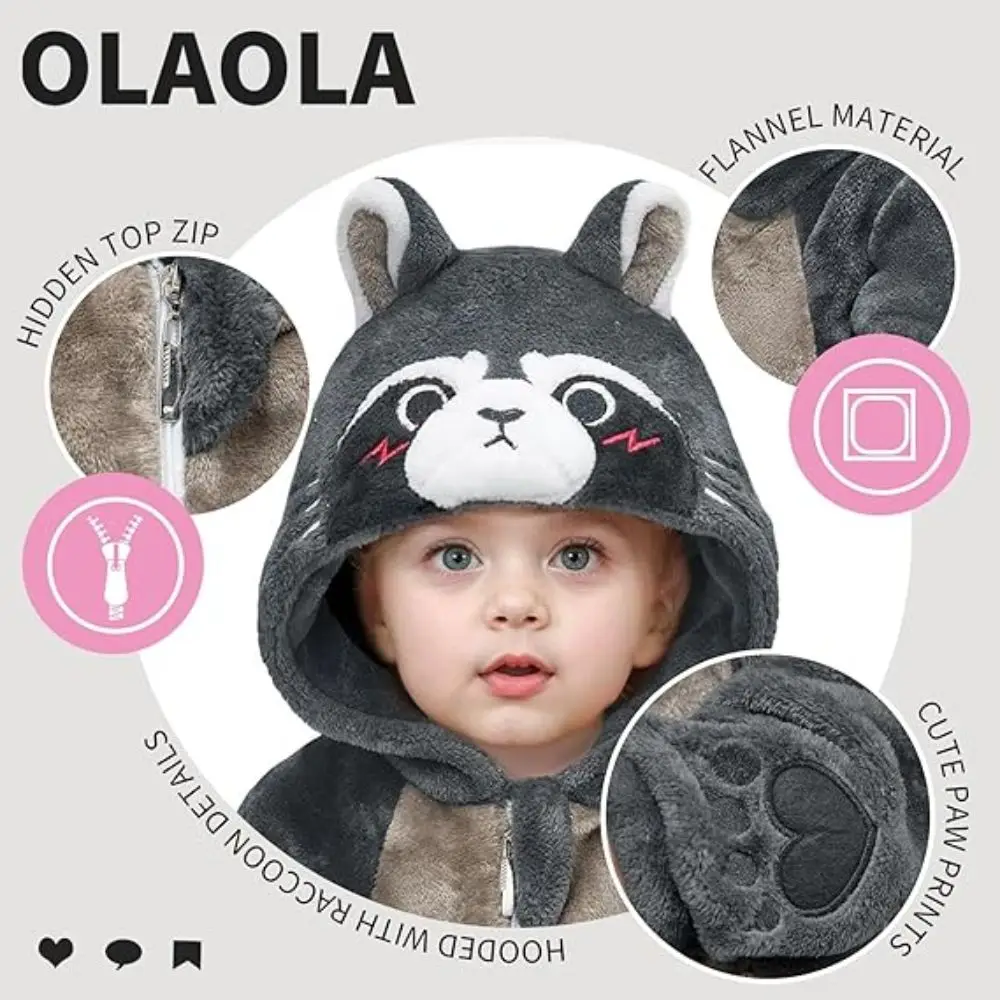 Toddler Baby Boys Girls Pajamas Dinasour Raccoon Cat Cosplay Animal Costume Onesie for Kids Pajamas Sleepwear Jumpsuit Halloween