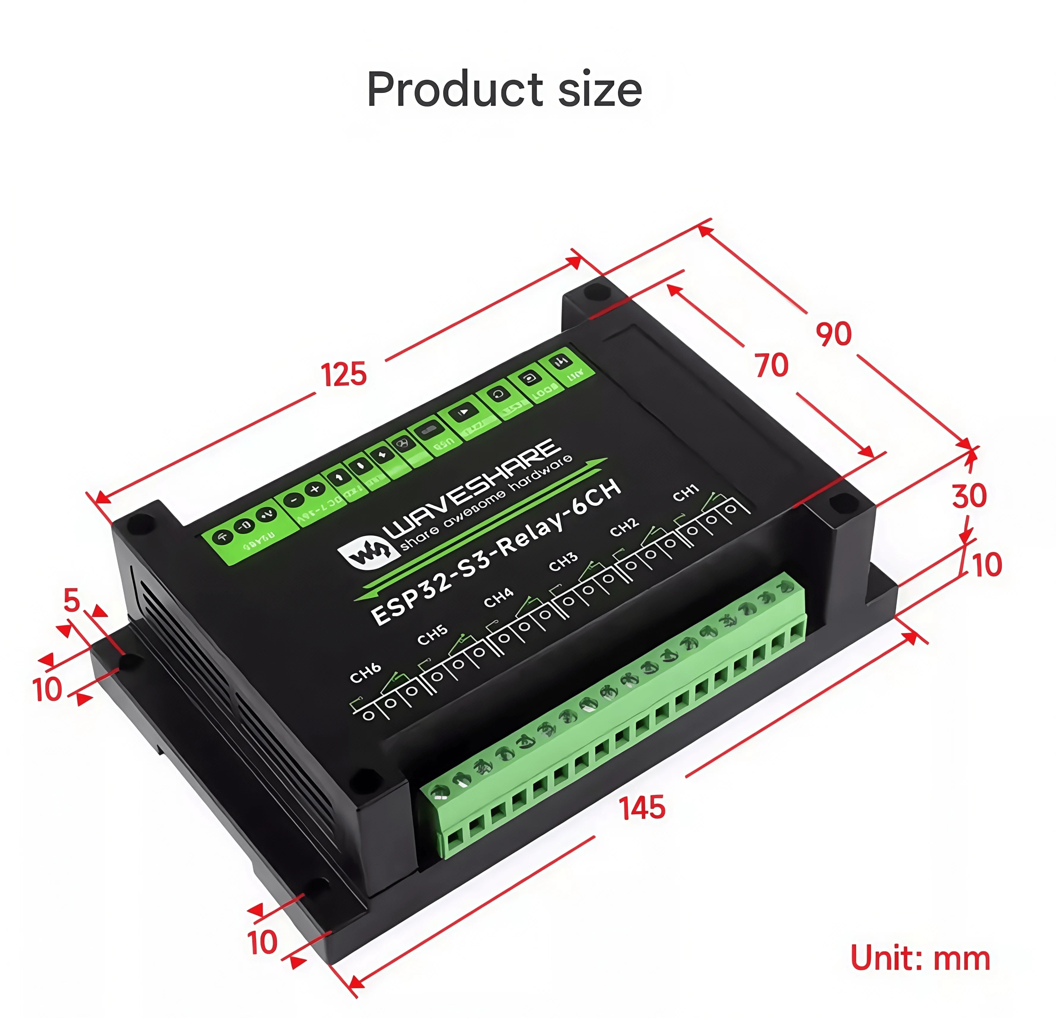 ESP32-S3 مجلس التنمية لوحة تحكم صناعية 6-way WIFI وحدة التتابع RS485 اللوحة الأم للسكك الحديدية الصناعية