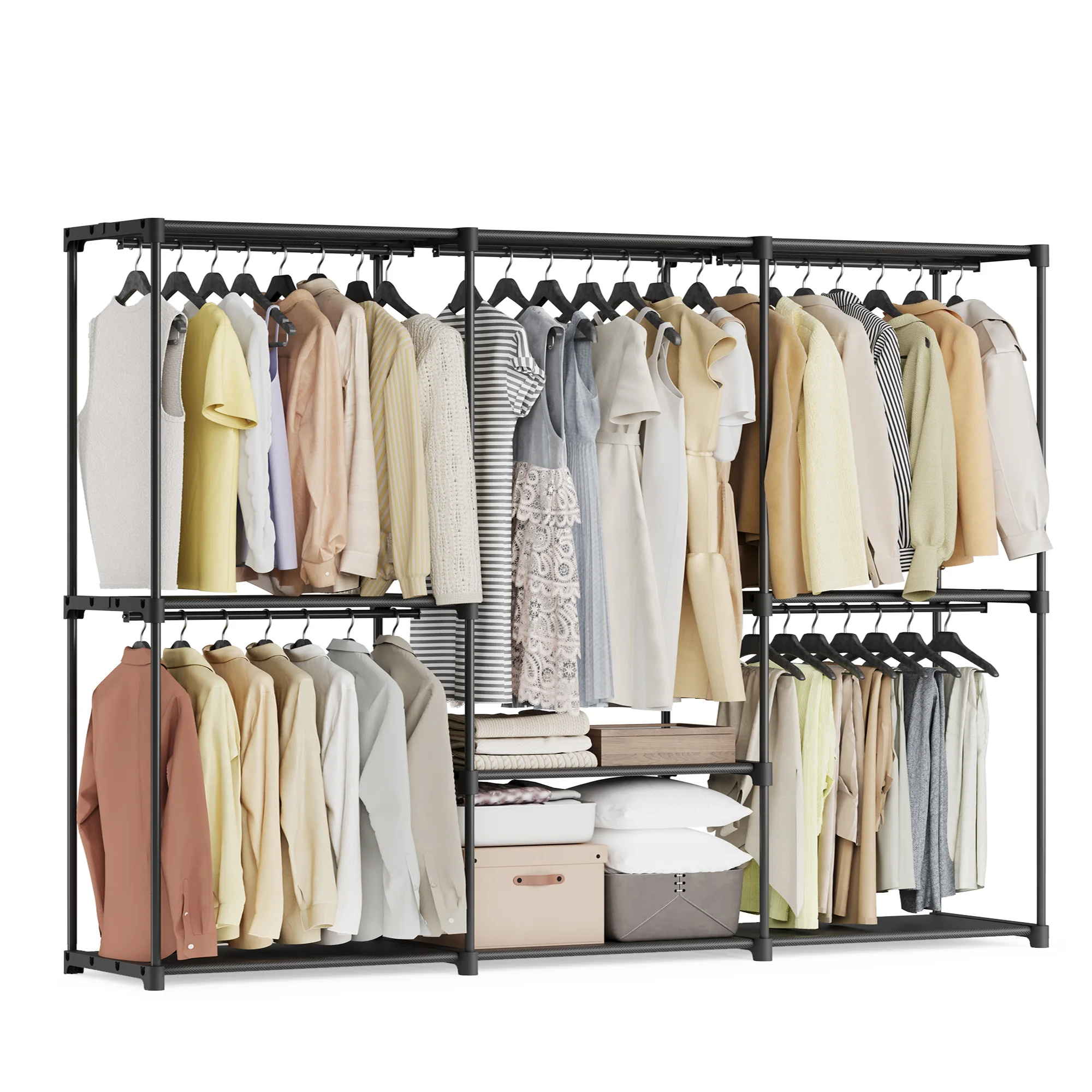 SONGMICS Kleiderständer, Kleiderstange, Garderobe, 5 Hängefächer, viel Platz, für Schlafzimmer, Wohnzimmer, taupe
