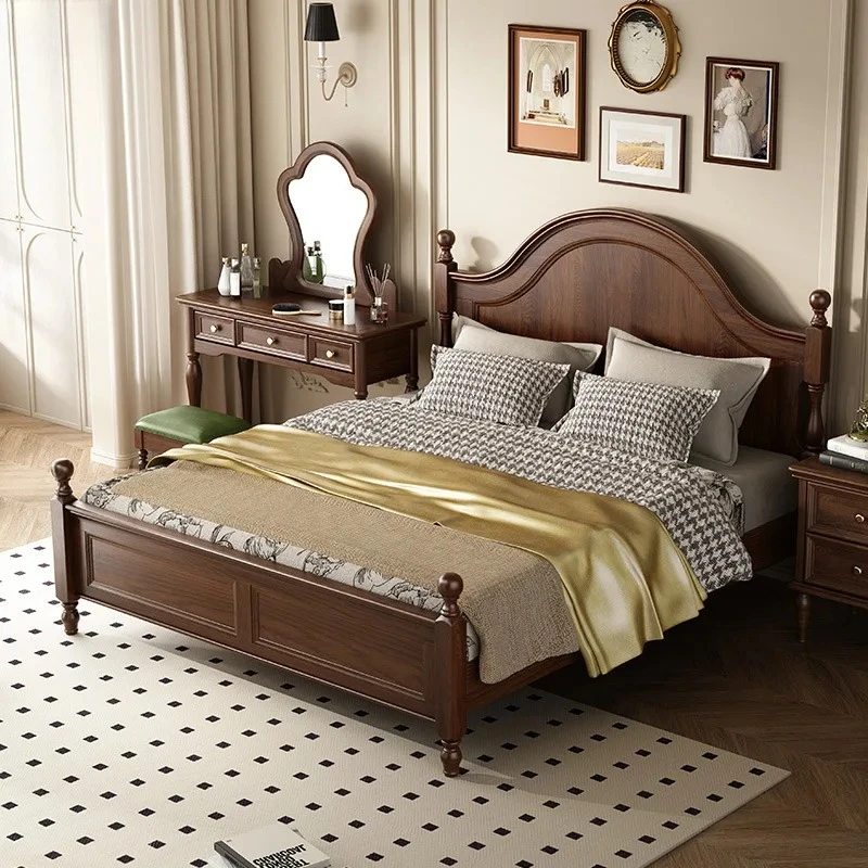 Solid Wood Bed with Air Pressure Storage, Master Bedroom Storage Double Bed