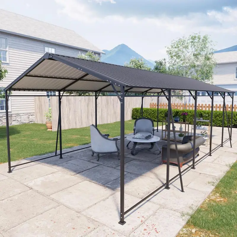 13x26.5 FT Heavy Duty Carport with Galvanized Steel Roof and Frame, Large Metal Garage with 4 Fixed Inclined Square Tube