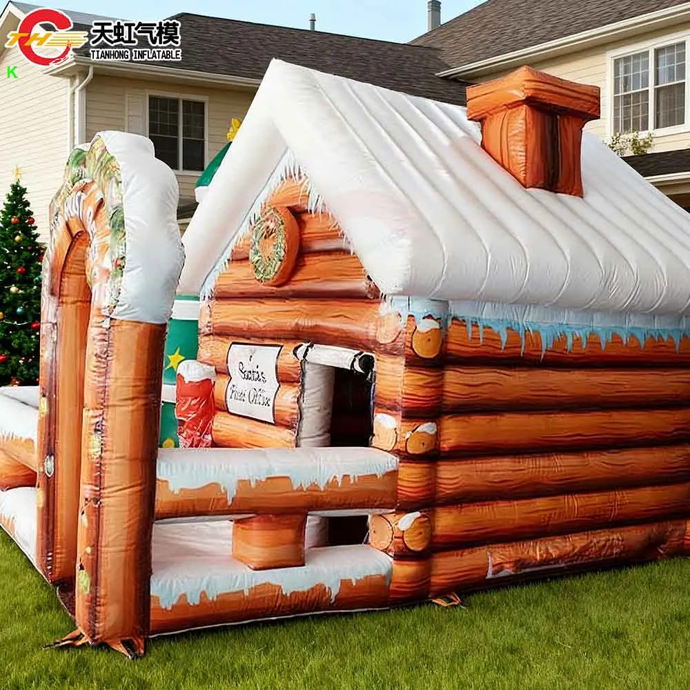 Maison de noël gonflable 4x4m, avec arbre de noël, nouveau Design, tente de grotte de père noël avec souffleur, livraison rapide