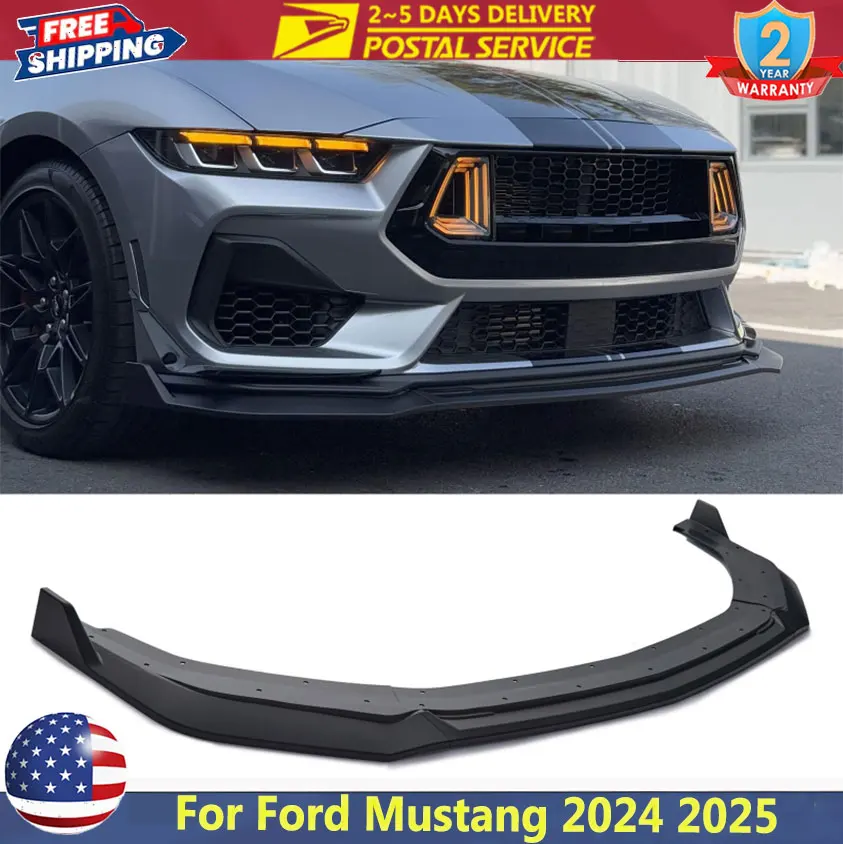 لمعان أسود الجبهة حافة مصد السيارة لفورد موستانج 2024 2025 الجبهة حافة مصد السيارة طقم الجسم المفسد الفاصل الناشر PP الفاصل التعامل مع #1