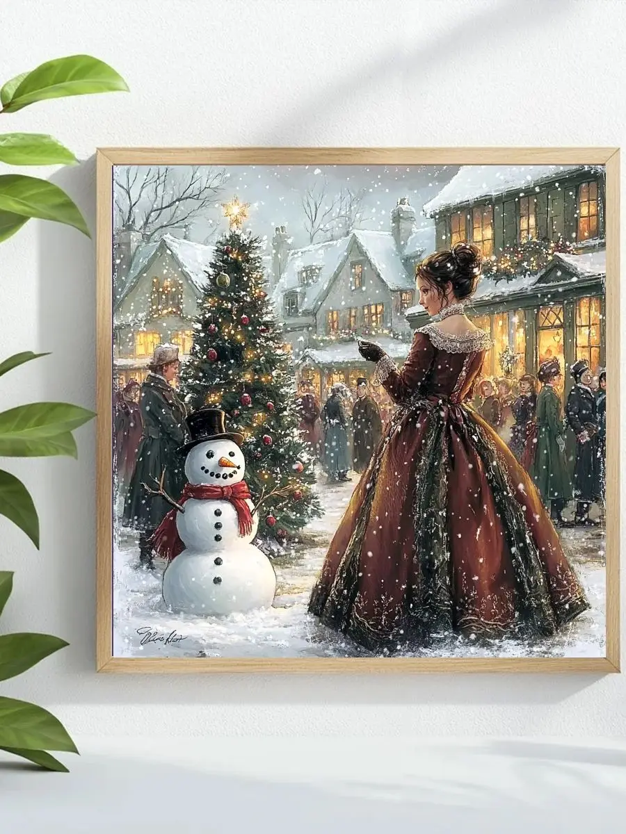 1 Stück 40X40CM/15,74 Zoll Weihnachtsbaum-Schneemann-Stickset mit Prägung, DIY-Set, 11CT/14CT, Wanddekorationszubehör, Joy Sunday – Detail 1