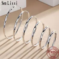 Senlissi - New Fashion Big Round Hoop Earrings For Women 925 Sterling Silver Party Luxury Real Money Jewelry Accessories L0032
