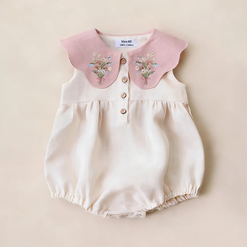 

0-2Y Baby Girls Clothes Cotton Linen Sleeveless Infant Girl Rompers Embroidered Summer Birthday Party Photo Shoot Baby Outfit
