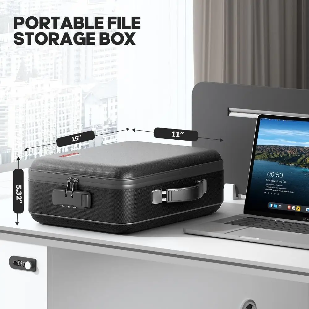 Hard-Shell Fireproof Document Box with Coad Lock Fireproof Document Organizer Portable Water Resistant Document Box