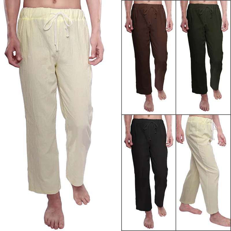 

2025 New European And American Medieval Men's Plus Size Casual Pants Linen Breathable Sports Multi-color Pants