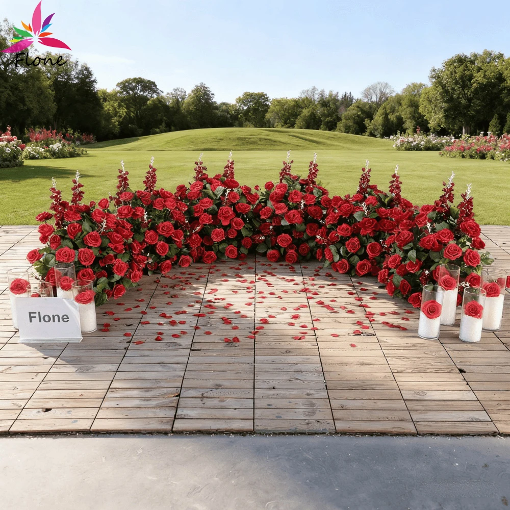 

Artificial Red Flower Row - Romantic Proposal Scene DIY Decor,Elegant Fake Flower Garland for Wedding & Love Celebrations FL2829