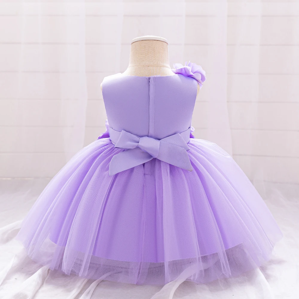 Purple Flower Girls Wedding Bridesmaid Princess Dress For Kids Baby Fantasy Floral 1st Birthday Tulle Party Gown Infant Costumes