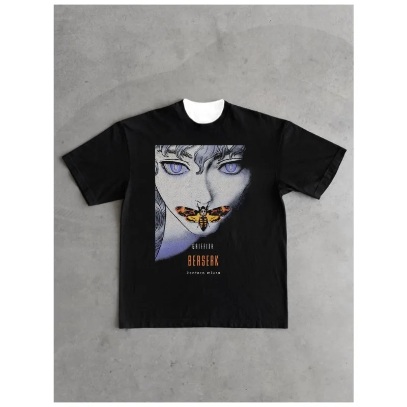 T-shirt à manches courtes en coton imprimé style épée Berserk, design film Légende Griffith, pour hommes et femmes