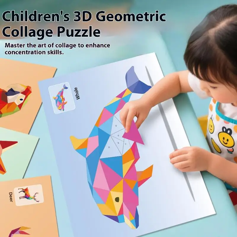 Zestaw puzzli 3D ze zwierzętami, rozwijający poznawczo, ręcznie robiona zabawka z naklejkami, wspierająca skupienie dzieci.