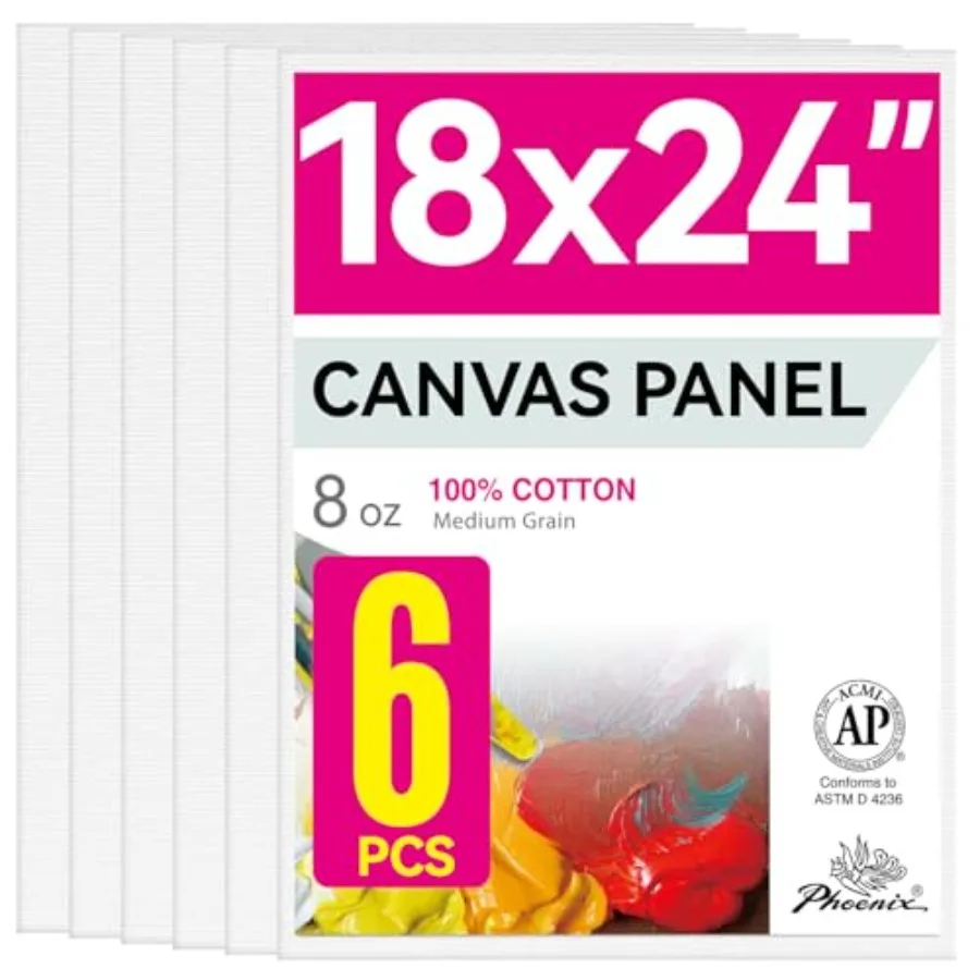 

Large Painting Canvas Panels - 18x24 Inch, 6 Value Pack - 8 Oz Triple Primed 100% Cotton Acid Free Canvases for Painting, Blank
