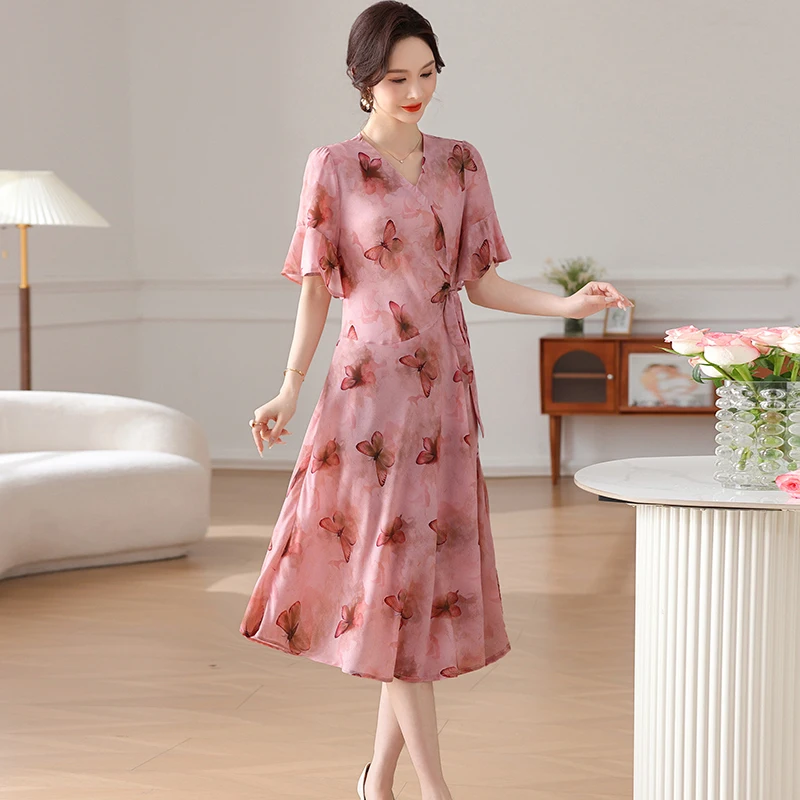 

Faionable Summer Long Dr for Middle-Aged Mothers Polyester Chiffon Women's Clothing Middle-Aged And ly Faionable ...