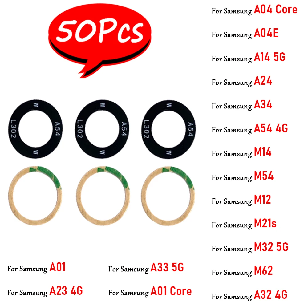 

50Pcs，NEW Back Rear Camera Glass Lens With Glue Ahesive Replacement Parts For Samsung A04 Core A04E A14 5G A24 A34 A54 A23 4G