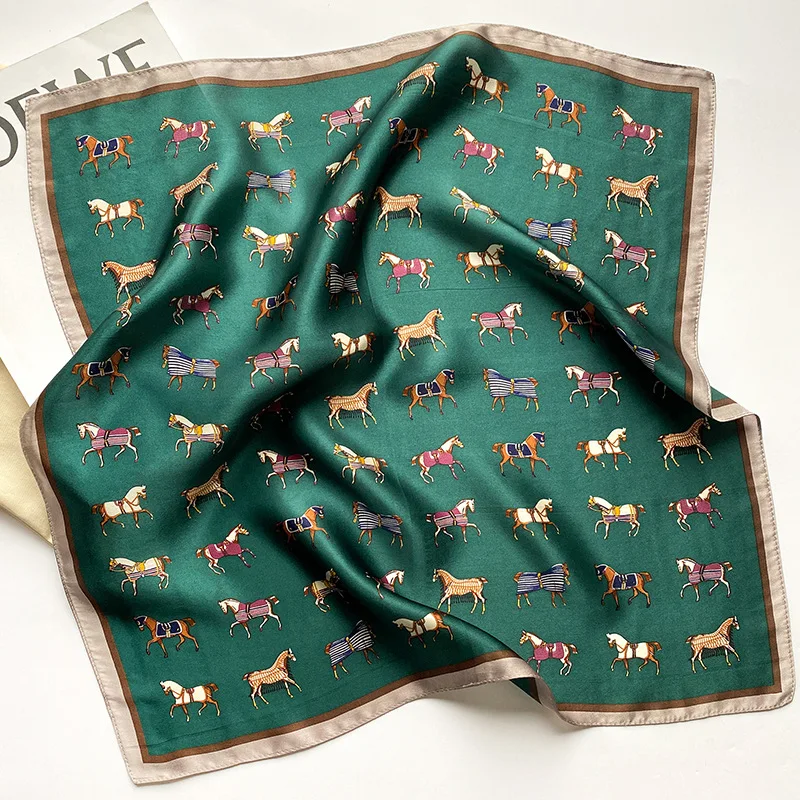 Horse Printing Design 100% Pure Silk Square Scarf Women Fashion Luxury Brand Scarves Neckerchief Hair Hand Wrist Bandana