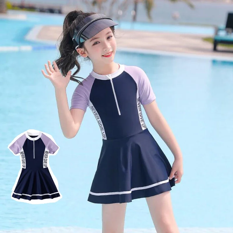 One-Pieces Kids Swimwear For Girl Summer Children Vacation Skirt Beach Clothes Girls Patchwork Colors Swimsuit With Underwear