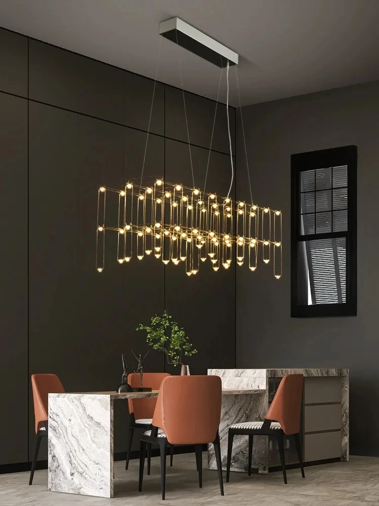 

Postmodern Dining Room LED Chandelier Creative Firefly Personality Front Desk Bar Counter Light Model Room Long Lighting Fixture