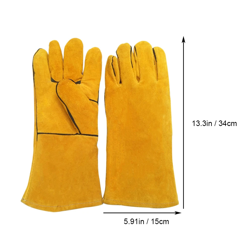 Anti Bite Gloves Pet Keeping Protective Training Parrot Hand Protection Yellow Color Size Two Layer Cowhide Durable Practical