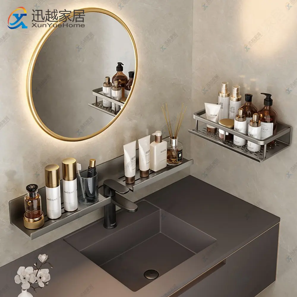 Mirror Front Faucet Rack Toliet Wall Cosmetic Storage Shelf Gun Gray Aluminum Tray Shower Home Organizer Holder Bathroom Part