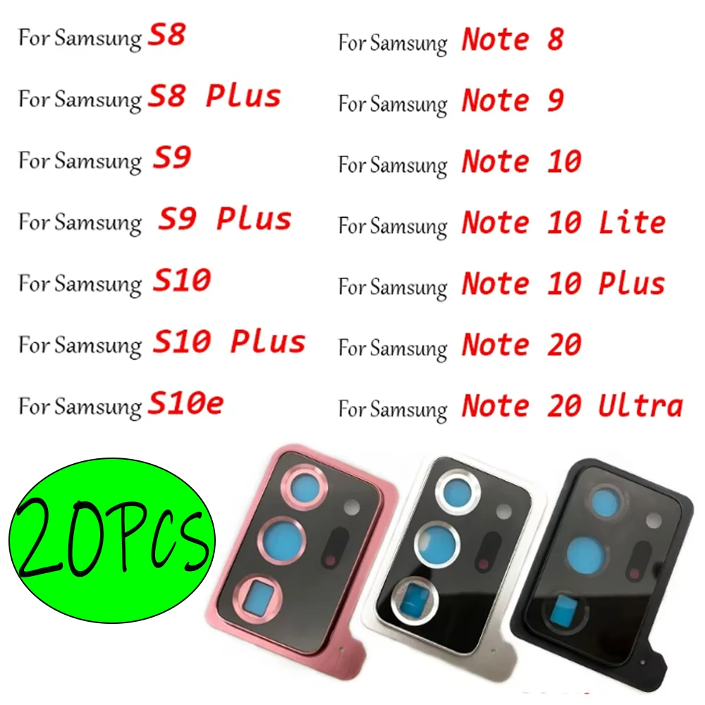 20Pcs,Back Camera Glass Lens With Cover Frame Holder with Sticker For Samsung Note 8 9 10 Lite 20 Ultra S8 S9 S10 Plus S10e
