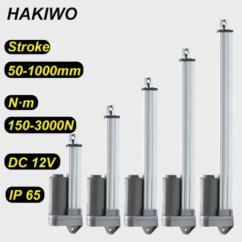 HAKIWO 12V IP65 Waterproof Linear Actuator 3000N 50mm 300mm 500mm 700mm 1000mm Stroke Solar Tracker Motorisation of Door 150mm/s