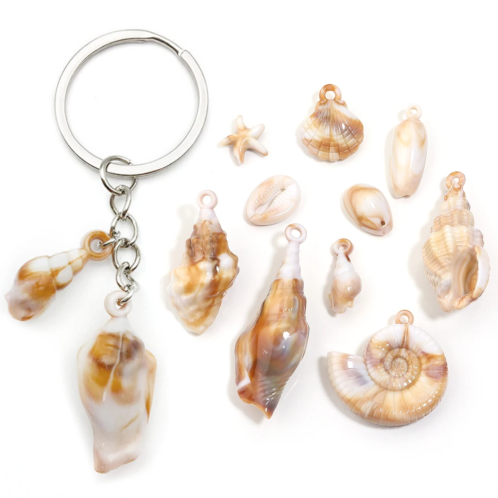10-100pcs Natural Shell Acrylic Charms Ocean Conch Starfish Seashell Pendants For Jewelry Making DIY Bracelets Keychain Supplies