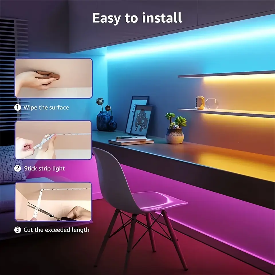 RGB LED Lights with Battery USB 5V LED Strip Lights IR Remote Control Flexible Ribbon Tape for Home Room TV Backlight Decor - 4