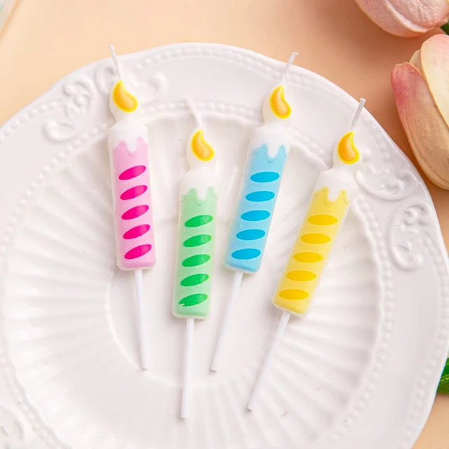 Colored Stripe Flame Happy Birthday Candle Children\'s First Year Party Cake Decoration Netizens Retro Cake Colored Candle