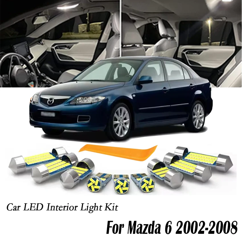 15Pcs For Mazda 6 Mazda6 GG GY 2002 2003 2004 2005 2006 2007 2008 LED Interior Dome Map Light Kit Trunk Plate Lamp Accessories