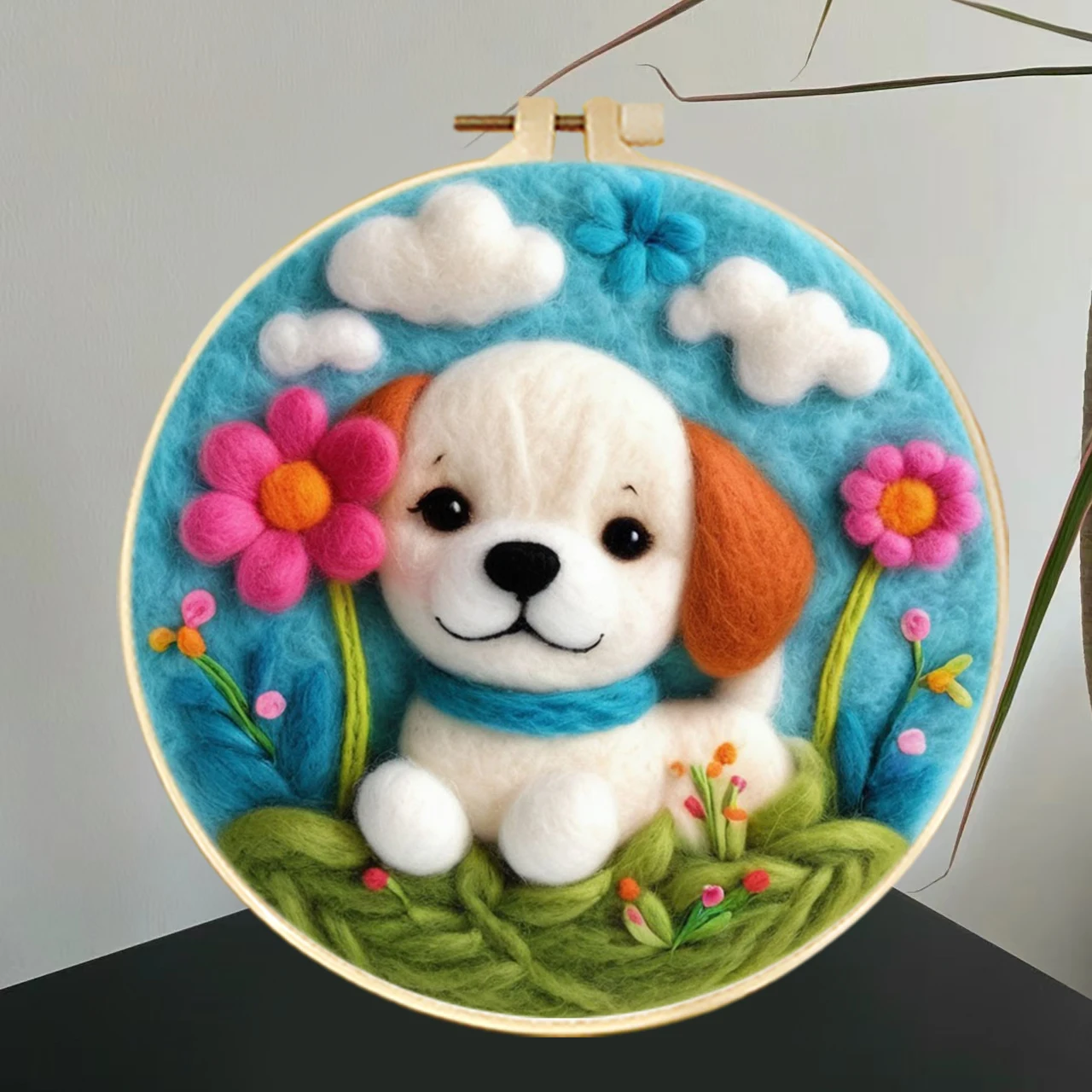 

1 Pack Diy Wool Felting Painting Kit With Frame Handicraft Needle Wool Painting Dog Animal For Handwork Home Decoration