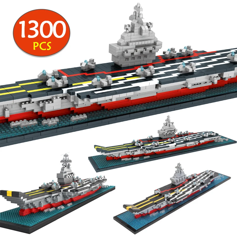 1300 PCS Mini Military WW2 Warship Cruiser Model  Building Blocks City Police Aircraft Carriers Bricks Toys for Boys Gifts