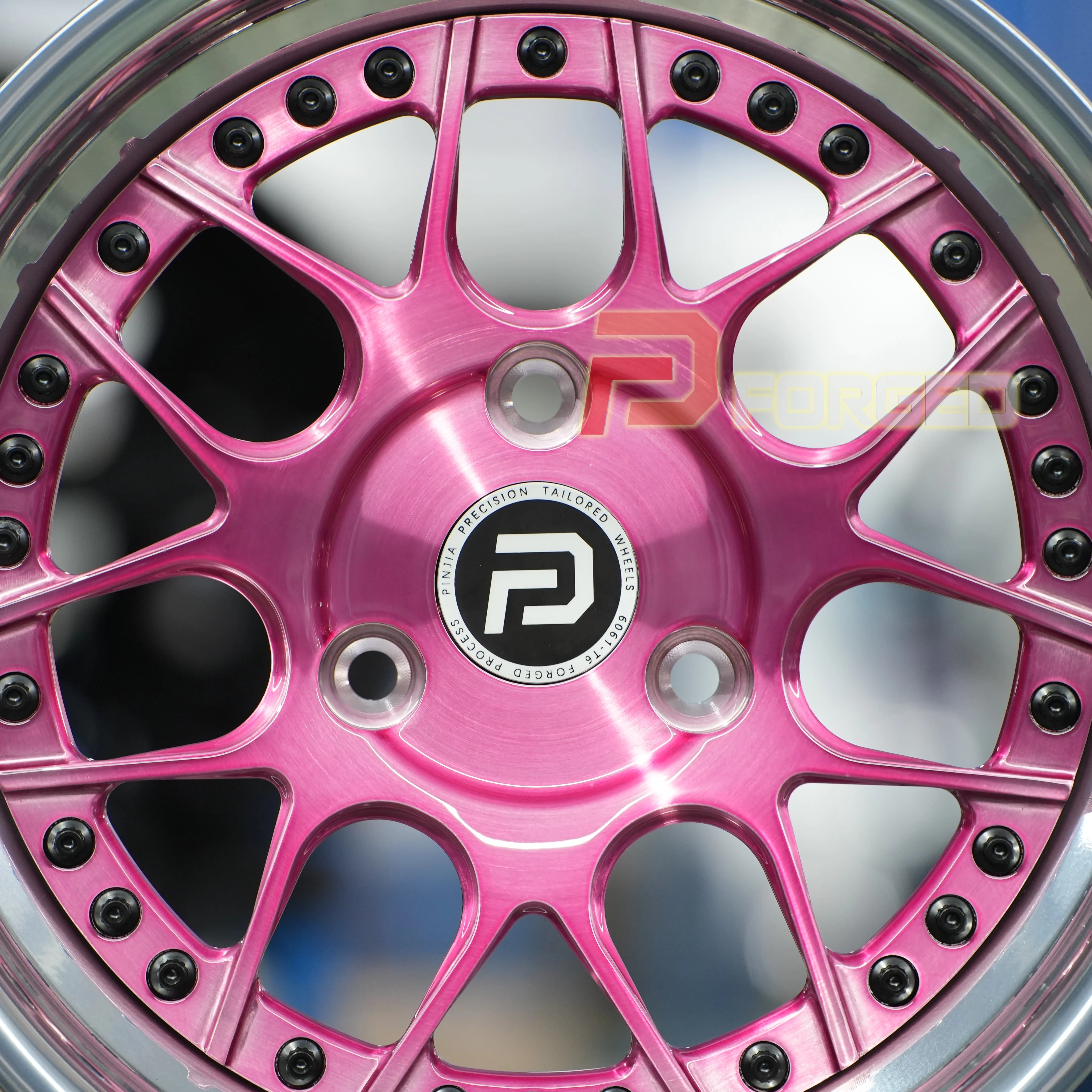 Two-Piece Forged Aluminum Alloy Wheels 15 Inch Polished Brushed Pink 3x112 Car Wheel Rims