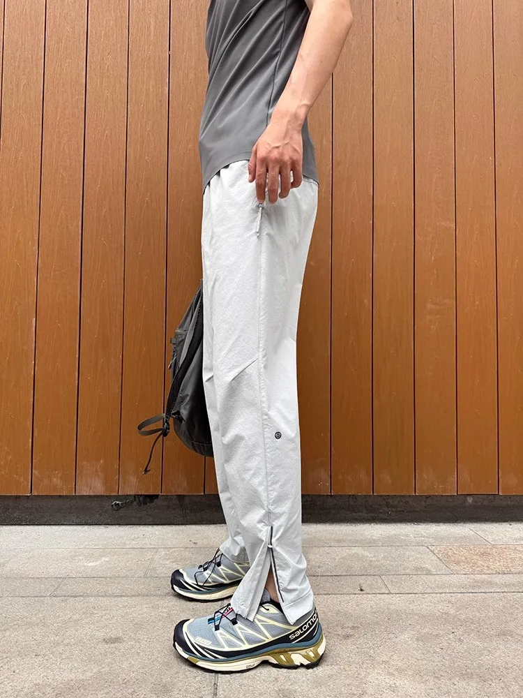 

Брюки для бега из ледяного шелка, мужские летние тонкие боковые молнии, Fitn Qui Dry, спортивные прямые повседневные брюки для бега на открытом воздухе