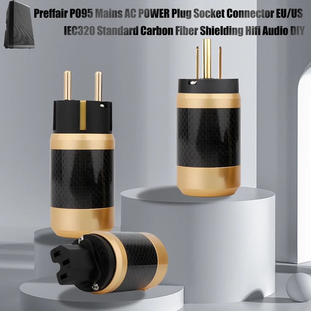 Gold Carbon Fiber Power Connector Mains AC Power Plug Socket  EU/US IEC320 Standard  Shielding Hifi Audio DIY Calbe Connector