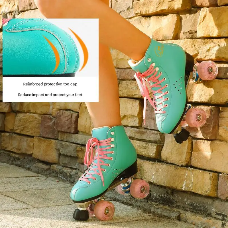 New Double Row Roller Skate Shoes 4 Wheels Skates For Women Girls Beginner Outdoor Skating Sport Training Quad Sneakers Gifts