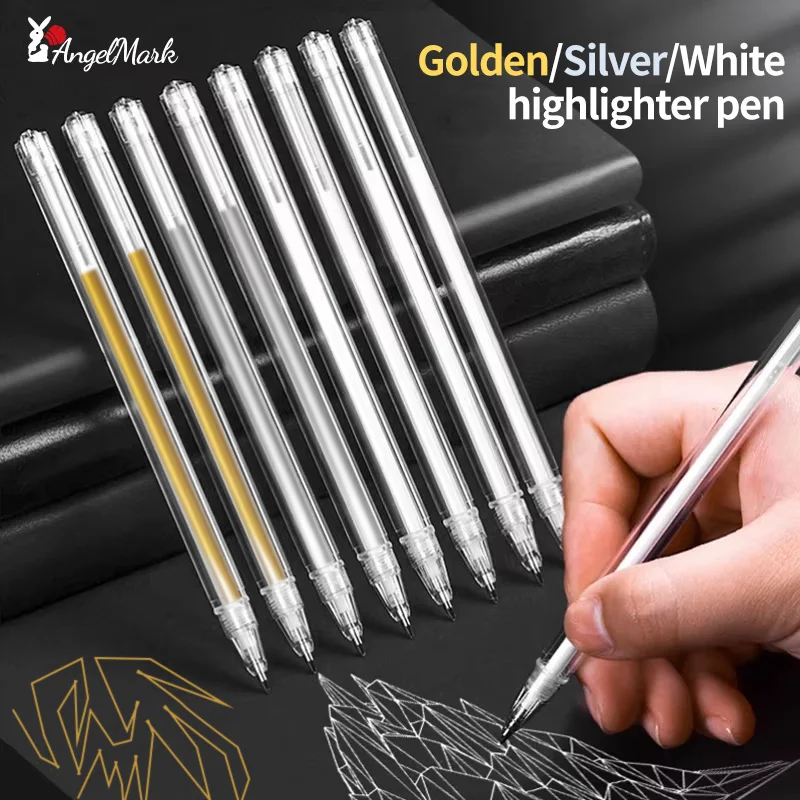 White Gold Silver Classic Highlight Pen Shinning Refill Painting Markers Drawing Pen School Supplies Pen+Refill Set Gel Pen