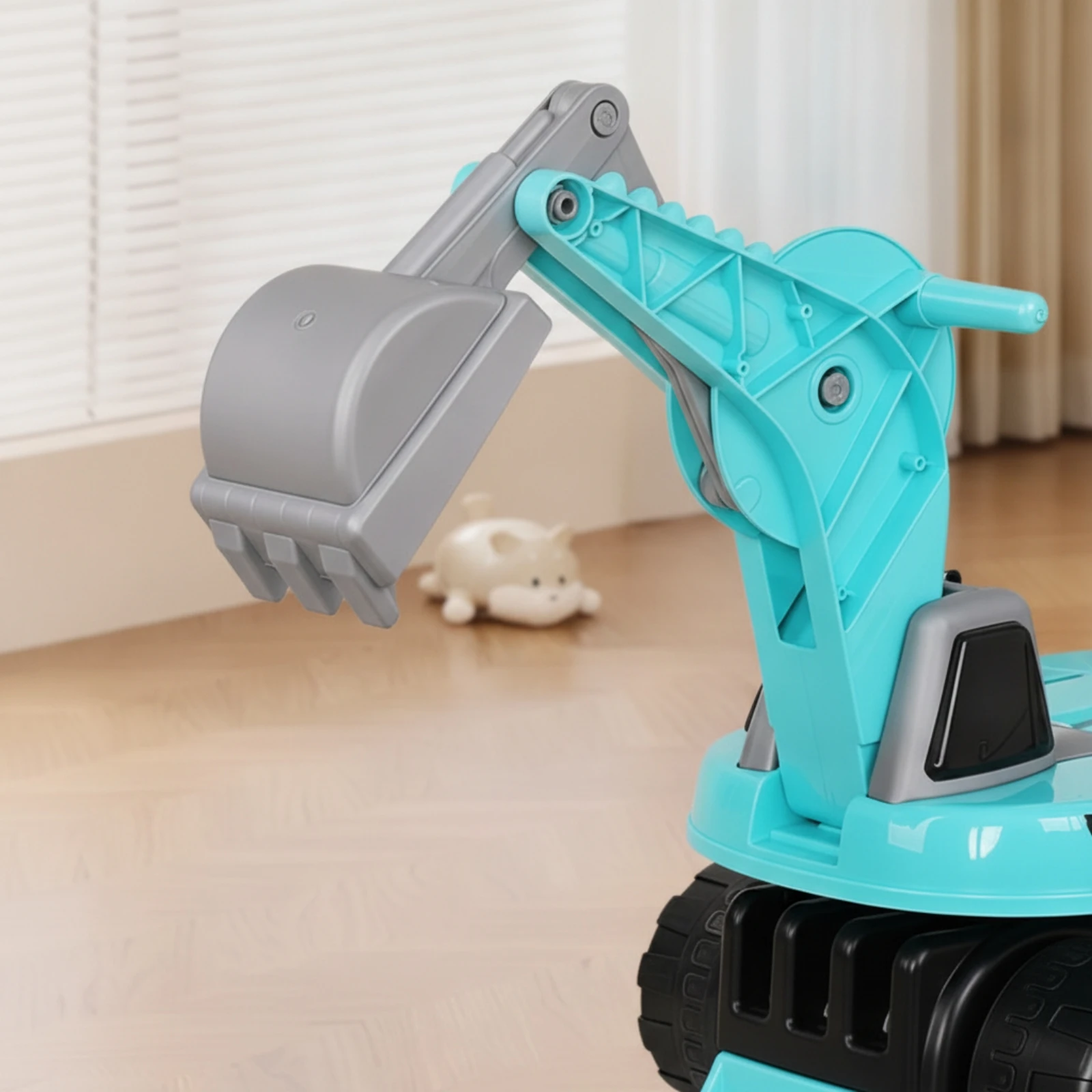 Pedal-Operated Excavator Anti-Tip Excavator with Rotating Scoop Digger Toy Musical Construction Vehicle Light-up for Toddlers