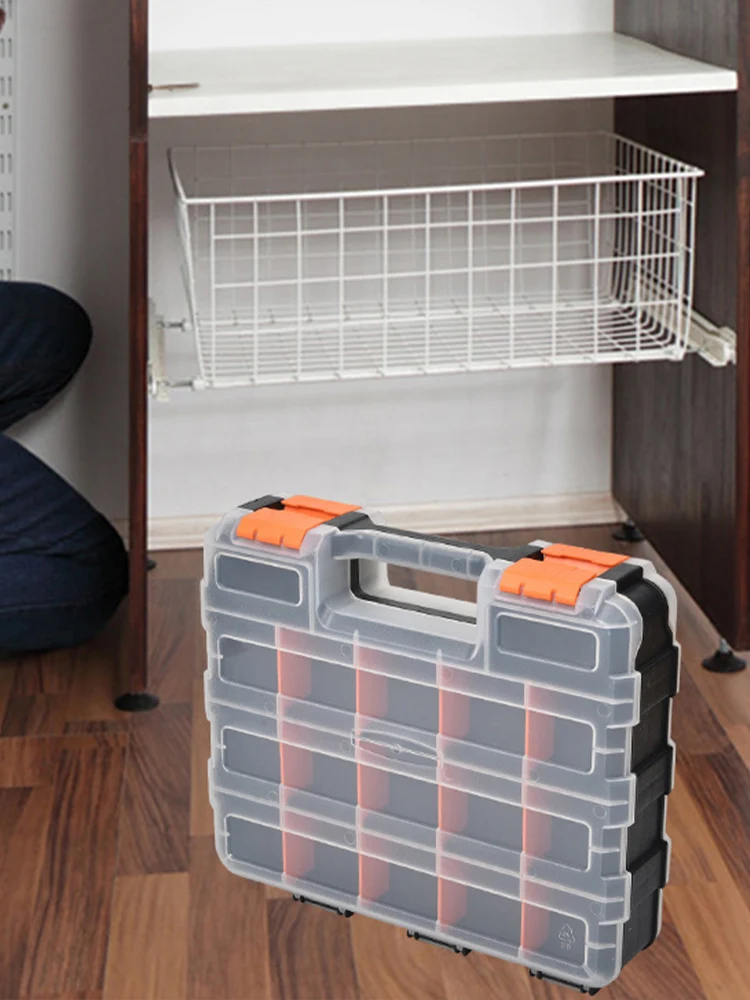 Caixa de ferramentas dupla face organizadora, caixa de armazenamento de hardware de plástico, parafusos, porcas, peças pequenas, caixa de armazenamento, caixa de arranjo de ferramentas