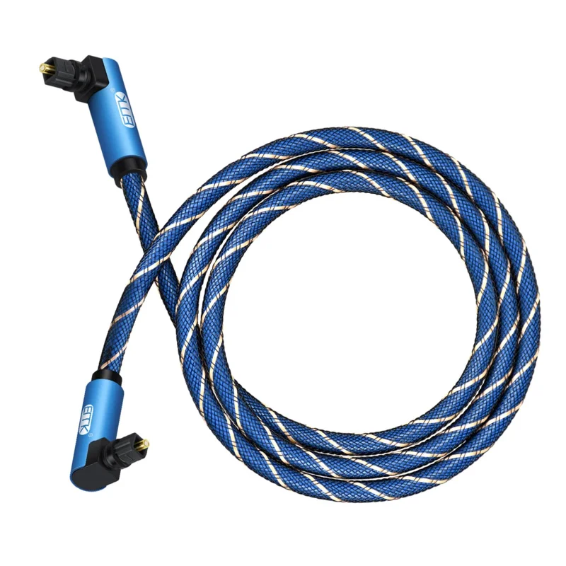 EMK Double 90 Degree Optical Toslink Cable with Nylon Braided Jacket Digital SPDIF Right Angle Optical Audio Cord(Blue)