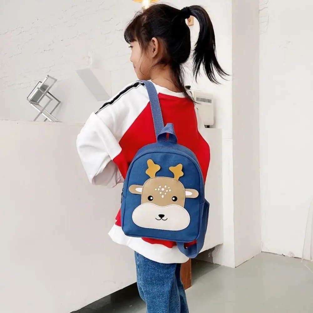 Canvas Kid Backpack Deer Print Lightweight Kindergarten Bag Fashion Color Cartoon Little Deer Schoolbag Kindergarten